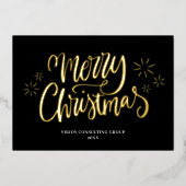 メリークリスマスブラック金ゴールド書道ビジネス 箔シーズンカード (正面)
