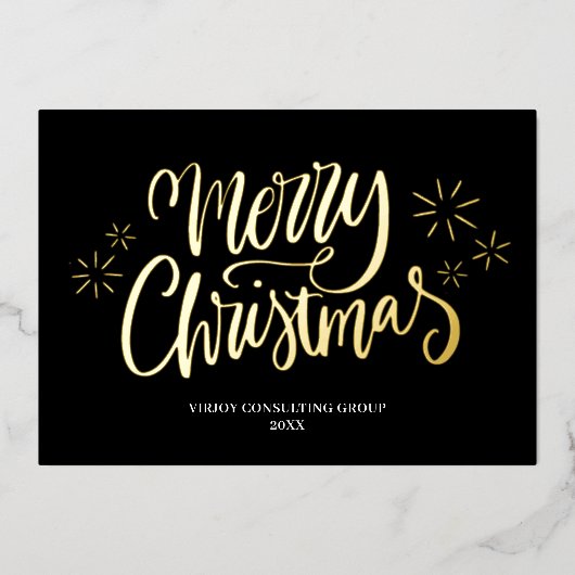 メリークリスマスブラック金ゴールド書道ビジネス 箔シーズンカード (正面)