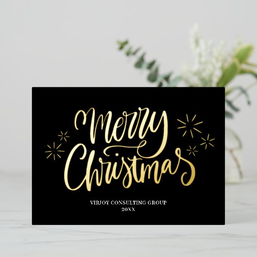 メリークリスマスブラック金ゴールド書道ビジネス 箔シーズンカード (立ち正面)