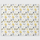 メリークリスマスブラック、トナカイ付き金ゴールド、ベルWH ラッピングペーパー (フラット)