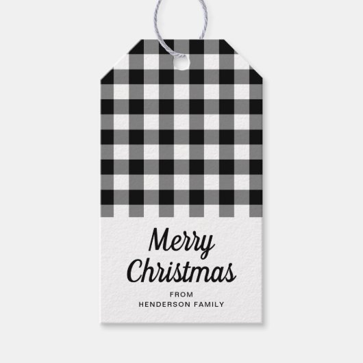 メリークリスマスブラック&ホワイトのチェック ギフトタグ (正面)