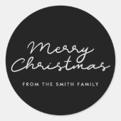 メリークリスマスブラック&ホワイトのミニマリスト ラウンドシール (正面)