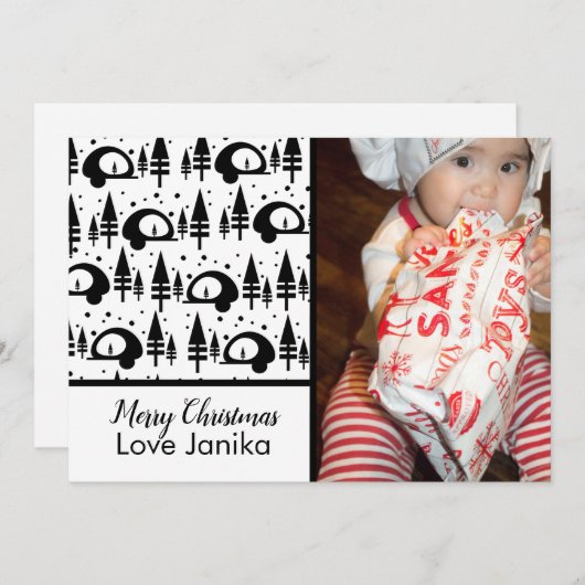メリークリスマスブラック&ホワイトの写真グリーティング シーズンカード (正面/裏面)
