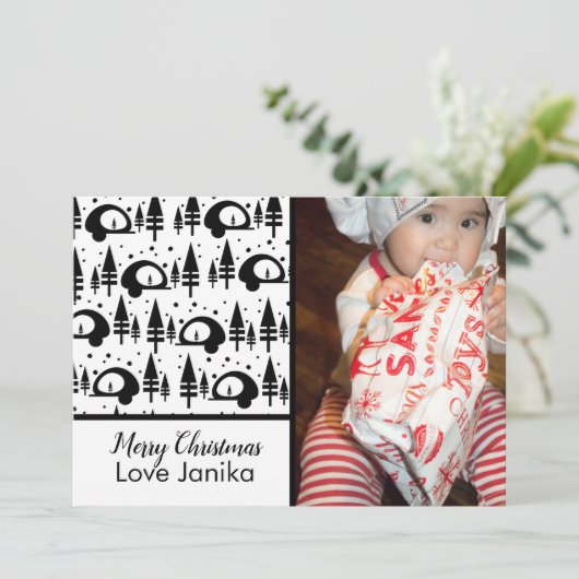 メリークリスマスブラック&ホワイトの写真グリーティング シーズンカード (スタンド正面)