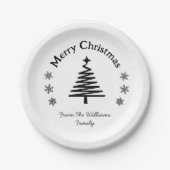 メリークリスマスブラック&ホワイトシンプルシモダンック ペーパープレート (正面)