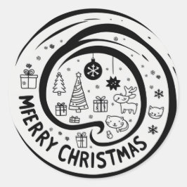 メリークリスマスブラック&ホワイト ラウンドシール