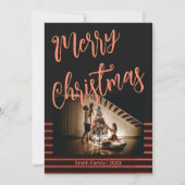 メリークリスマスブラック&レッド金ゴールドフォトポストカード 招待状 (正面)