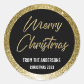 メリークリスマスブラック&金ゴールド ラウンドシール (正面)