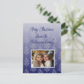 メリークリスマスブランチ模様ブルーグラデーション写真 シーズンポストカード (スタンド正面)