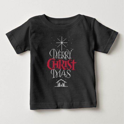 メリークリスマスブリーセーター宗教的クリスチャン ベビーTシャツ (正面)
