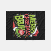 メリークリスマスブルグリーンハンドサンタハットクリスマスファム フリースブランケット (正面(横))