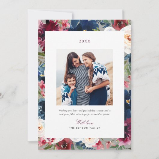 メリークリスマスブルゴーニュと海軍のフローラ写真 シーズンカード (裏面)