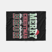 メリークリスマスブルサンタクリスマスファミリーマッチングコ フリースブランケット (正面(横))