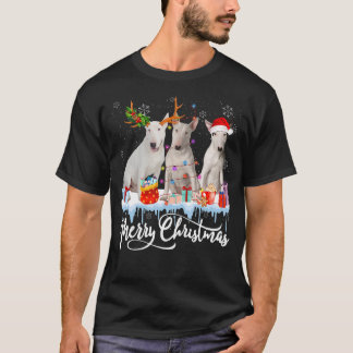 メリークリスマスブルテリアドッグサンタライトトナカイH Tシャツ
