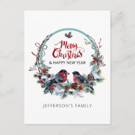 メリークリスマスブルフィンチ – リースホリデーポストカー シーズンポストカード