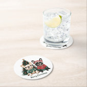 メリークリスマスブルフランスのドッグ ラウンドペーパーコースター (インサイチュ)