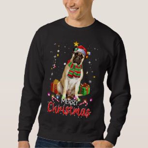 メリークリスマスブルマスティフサンタハットツリーライト スウェットシャツ