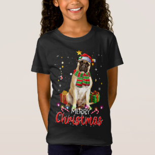 メリークリスマスブルマスティフサンタハットツリーライト Tシャツ