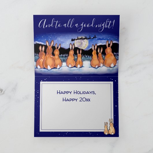 メリークリスマスブルーうさぎのかわいい冬のシーンイヤー シーズンカード (内部)