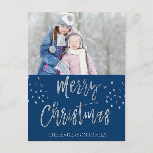 メリークリスマスブルーとシルバーウォータースカラー写真 シーズンポストカード (正面)