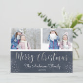 メリークリスマスブルーとシルバーフォイルの星写真 シーズンカード (スタンド正面)