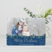 メリークリスマスブルーとシルバーフォイルの星写真 シーズンカード (スタンド正面)