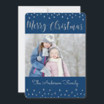 メリークリスマスブルーとシルバーフォイルの星写真 シーズンカード<br><div class="desc">メリークリスマスブルーとシルバーフォイルスターフォトカード。写真と家族の名前は、青と銀のメリークリスマスカードに置き換えることができる。</div>