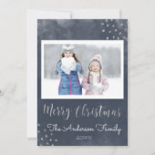 メリークリスマスブルーとシルバーフォイルの星写真 シーズンカード (正面)