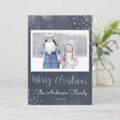 メリークリスマスブルーとシルバーフォイルの星写真 シーズンカード (スタンド正面)