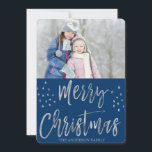 メリークリスマスブルーとシルバーフォイルの星写真 シーズンカード<br><div class="desc">メリークリスマスブルーとシルバーフォイルスターフォトカード。写真と家族の名前は、青と銀のメリークリスマスカードに置き換えることができる。</div>