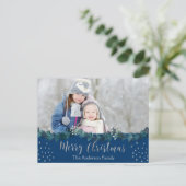 メリークリスマスブルーとシルバーフォイルの星写真 シーズンポストカード (スタンド正面)