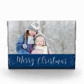 メリークリスマスブルーとシルバーフォイルの星写真 フォトブロック (正面)