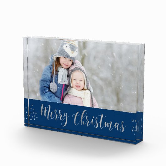 メリークリスマスブルーとシルバーフォイルの星写真 フォトブロック (右)