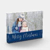 メリークリスマスブルーとシルバーフォイルの星写真 フォトブロック (左)