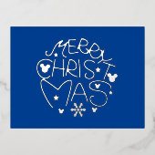 メリークリスマスブルーとシルバーフォイル 箔シーズンポストカード (正面)