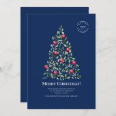 メリークリスマスブルーと水彩ツリーのロゴ シーズンカード (正面/裏面)