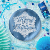 メリークリスマスブルーと白スノーフレーク冬 ペーパープレート (パーティー)