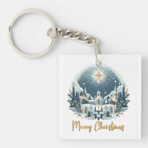 メリークリスマスブルーと金ゴールド キーホルダー