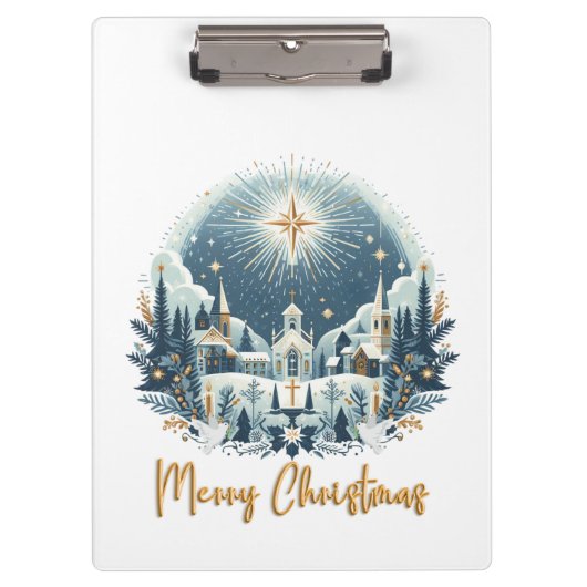メリークリスマスブルーと金ゴールド クリップボード (正面)