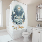 メリークリスマスブルーと金ゴールド シャワーカーテン (インサイチュ)