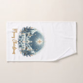 メリークリスマスブルーと金ゴールド ハンドタオル (ハンドタオル)