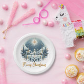 メリークリスマスブルーと金ゴールド ペーパープレート (パーティー)