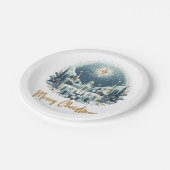 メリークリスマスブルーと金ゴールド ペーパープレート (アングル)