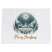 メリークリスマスブルーと金ゴールド ラージペーパーバッグ (正面)