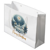 メリークリスマスブルーと金ゴールド ラージペーパーバッグ (正面アングル)