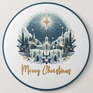メリークリスマスブルーと金ゴールド 缶バッジ