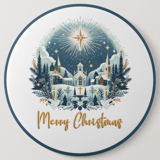 メリークリスマスブルーと金ゴールド 缶バッジ (正面)