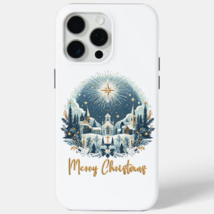 メリークリスマスブルーと金ゴールド iPhone 15 PRO MAXケース