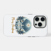 メリークリスマスブルーと金ゴールド iPhoneケース (裏面横)