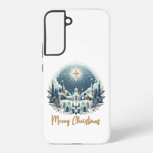 メリークリスマスブルーと金ゴールド SAMSUNG GALAXYケース (裏面)